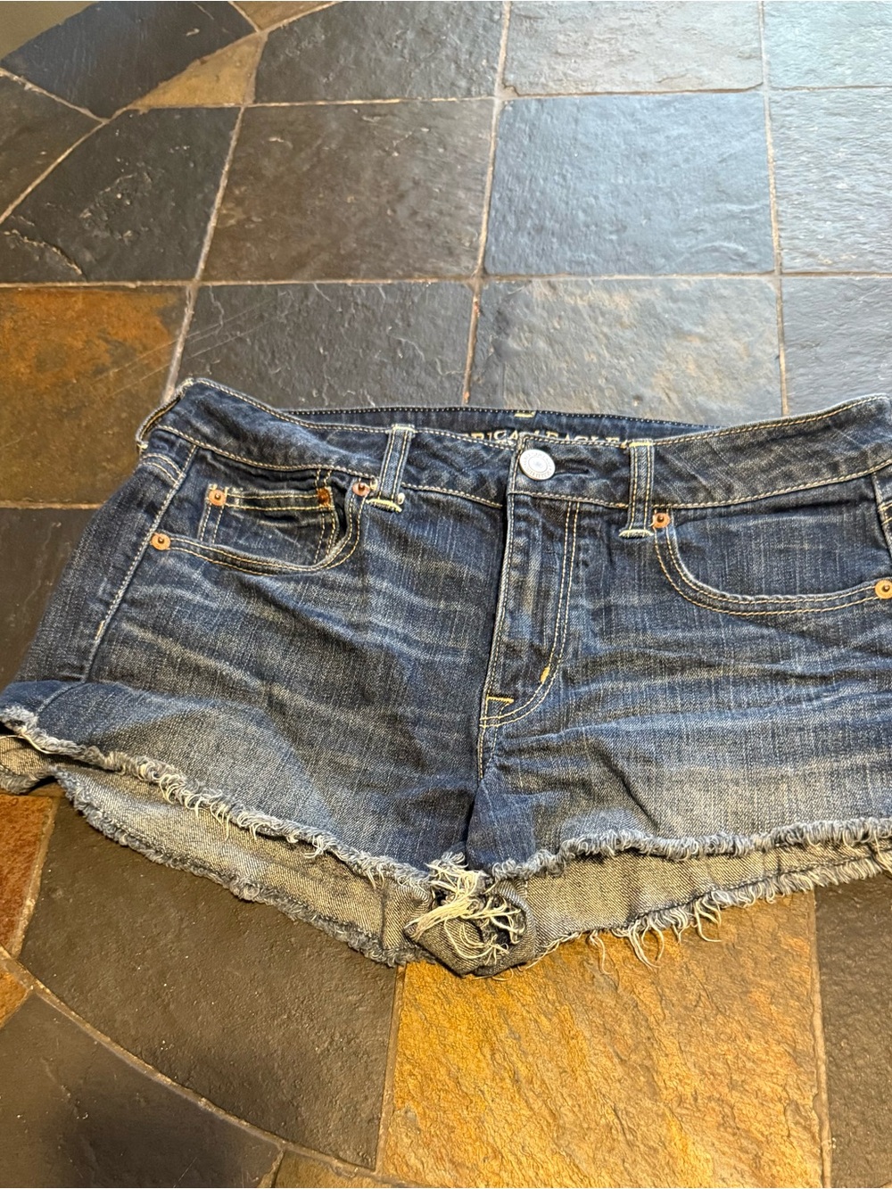 American Eagle Outfitters Dark Blue Frayed Denim Cutoff Shorts